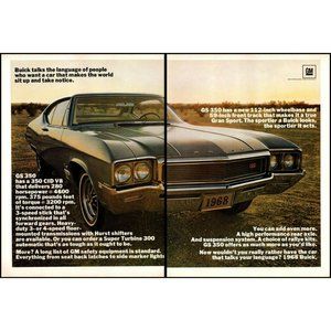 1968 Buick GS 350 Gran Sport Coupe 2 Page Vintage Print Ad Sunset Wall Art Photo